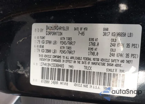 2005 Dodge Ram 1500 Slt/Laramie z USA, uszkodzony, nr VIN 1D7HA18N15S360403